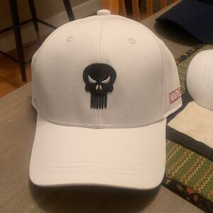 Marvel White Hat with Black Skull Emblem